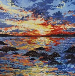 Buy Sunset Seascape Oil Painting Beach Original Impasto Seaside Ocean Palette Knife • 69.07£