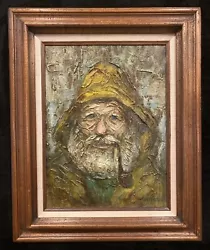 Buy Vintage Old Man Fisherman Captain Framed Nautical Oil Painting, Signed (a) • 124.22£