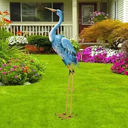 Buy Goodeco 96cm Standing Blue Metal Crane Statue Garden Ornaments - Indoor/Outdoor • 71.40£