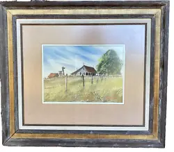 Buy Listed Texas Artist A.C. Gentry Jr Vintage Watercolor Landscape Painting 31'X27  • 154.36£