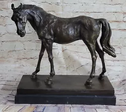 Buy Solid Bronze Mene Horse Head Sculpture Bust Marble Base Art Deco Figure Decor • 248.60£
