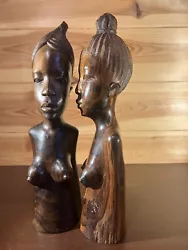 Buy Hand Carved Wooden Female Sculptures Pair Of Intricately Chiselled Bust Carvings • 160£
