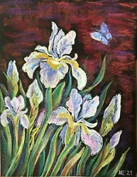 Buy Pastel Painting Original White Iris Flowers Wall Art. Floral 12x16 Wall Decor • 30.59£