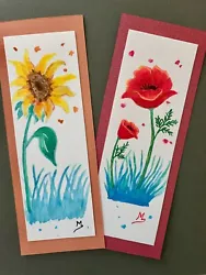 Buy Sunflower And Poppy Bookmarks Original Watercolor Mini Paintings Christmas Gifts • 37.77£