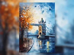 Buy Tower Bridge In Autumn Oil Painting Print - London Art Decor 5  X 7  • 4.99£