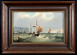 Buy FINE 20th CENTURY DUTCH OIL ON PANEL SHIPS BY THE COAST SEASCAPE PAINTING • 0.99£