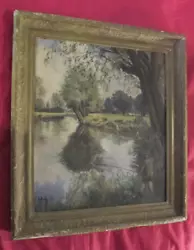 Buy Antique Framed Oil On Board Painting Signed R Jolly 'Fishing By The Lake' • 55£