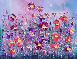 Buy RESERVED  Pink Clouds & Flowers In Love , An Original Oil Painting On Canvas • 15£