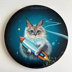Buy ORIGINAL Illustration Painting Siberian Space Cat & Rocket  - Cindy Thornton Art • 262.35£