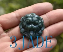 Buy Natural Green Nephrite Jade Lion Head / Foo Dog Pendant  • 16.59£