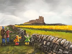Buy Pete Rumney Art Original Painting A Day Out To Bamburgh Castle Northumberland • 68£