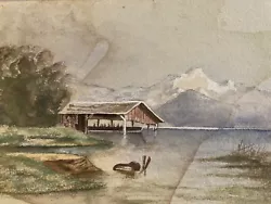 Buy Very Pretty Painting Gouache Original Xixth Art Aquarelle Lake Mountain 1868 Old • 70.64£