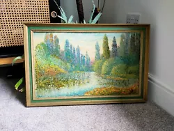 Buy Beautiful ORIGINAL OIL ON BOARD PAINTING SIGNED A R 92 Trees Pond  • 76.99£
