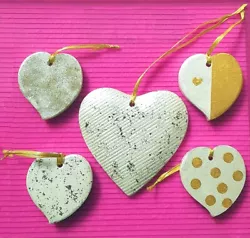 Buy White Gold Hearts Collection Handmade Hand-Paintd Wall Hanging With Gold Ribbons • 14.99£