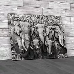 Buy Authentic Thai Elephant Sculpture Native Style Canvas Print Large Picture Wall • 14.95£