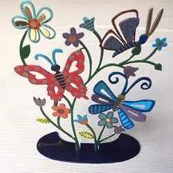 Buy Hamsa Cut Metal Sculpture Hand Painted By Emanuel Floral Butterfly Flower Art • 41.46£
