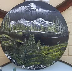 Buy 🎨  Mountains At Dusk  Bob Ross Style Signed Circular Painting Local Artist 16  • 28£