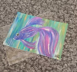 Buy  Aceo Gouache Painting Funky Purple Fish Original New Work By Vicki  2023  • 3£