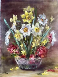Buy Vintage Oil On Canvas Painting Daffodils In Vase Still Life Fine Art By Priest • 188.05£
