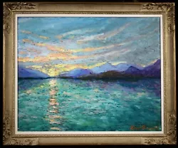 Buy Louis Ducatel (1902-1999) Huge Signed French Oil Canvas - Sunset On The Lake • 109£