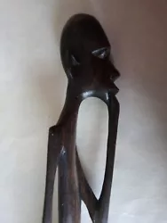 Buy 1960s Carved Wooden Sculpture Tall Thin African Figure Hand In Mouth Whistling • 12£