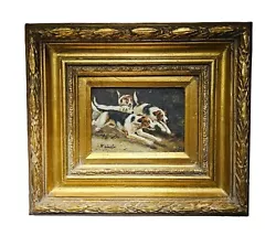 Buy Signed Mid Century Original Oil On Panel - Hound Dogs - Framed Painting • 185£