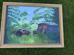 Buy Vintage Original Framed Oil Painting Signed Farm Wood Cutter Tractor Barn Etc • 29.99£