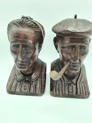 Buy Vintage J. Alberdi Basque Couple Hand Carved Bookends/Works Of Art Name Incised! • 90.96£