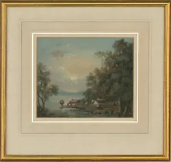 Buy Early 20th Century Gouache - Lake Scene With Cows • 49£