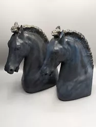 Buy Pair Horse Head Bust Sculptures With Blue Glaze, Studio Pottery, Large, Riding  • 185£