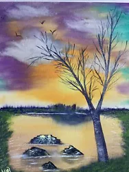 Buy Canvas Oil Painting 11x14 Bob Ross Inspired Stick Tree Birds Sky Hand Painted • 20.67£