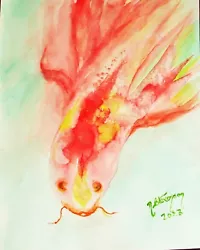 Buy Watercolour Ink Painting Of Red Fish,impressionist,unframed,'oriental', New • 8£