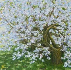 Buy Blooming Trees Landscape,cherry Garden Sakura Original Painting On Canvas 12x12 • 125.47£