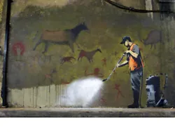 Buy BANKSY CAVE PAINTING PRESSURE WASHED CANVAS WALL ART COVERING 30x20 Inch UK • 21.99£