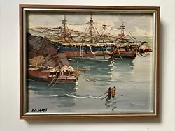 Buy Vintage Textural Impasto Abstract Boats Oil Painting Signed + Framed Coastal • 30£