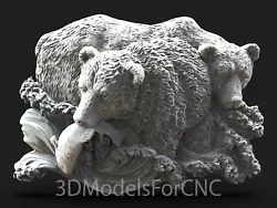 Buy 3D Model STL File For CNC Router Laser & 3D Printer Bear And Cub Hunting Fish • 2.47£