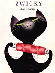 Buy Vintage Illustrated Poster CANVAS PRINT Zwichy Black Cat 8 X 12  • 6.85£