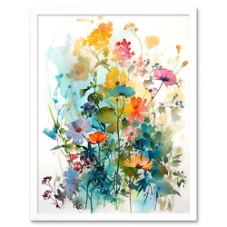 Buy Wild Flowers Watercolour Painting Rainbow Bright Floral Framed Art Picture 9X7 • 15.99£