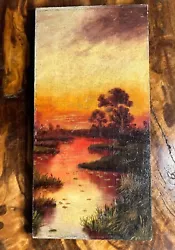 Buy River Scene At Sunset Landscape Oil Painting On Canvas Signed E A W • 5£
