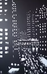 Buy Original Painting Architecture Night City Abstract Black  White Wall Art 35 X 23 • 1,549.07£