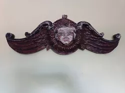 Buy Antique Wood Carving Of A Human Face With Two Wings • 592.02£