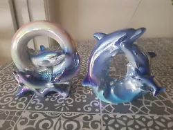 Buy Pair Of Blue Dolphin Sculpture Ceramic Porcelain Aqua Marine Décor  • 9.99£