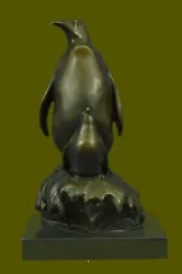 Buy Mother & Baby Penguin Collectible Signed Bronze Sculpture Statue Figurine Gift • 236.27£