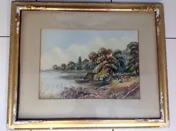Buy Original Antique Watercolour Painting Riverside Landscape Cows Gilt Gesso Frame • 15£