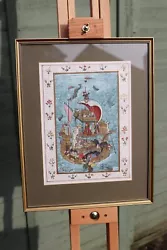 Buy Vintage Indian Persian Fishing Scene Mughal Framed Hand Painted Silk Art  • 99£