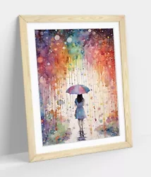 Buy Umbrella Girl Rainbow Rain Splashes -framed Wall Art Poster Paper Print • 14.99£