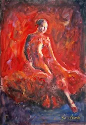 Buy Original Mario Mendoza 'Enamoured' Flamenco Dance Spanish Dress Oil Painting • 745£