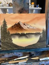 Buy Original Mountain Landscape Oil Painting (11x14 Inch Canvas) Bob Ross Technique • 19.50£