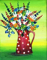 Buy Flower In Red Pot Original Acrylic Painting Miniature On Canvas Easel Included • 34.99£