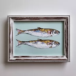 Buy Original Oil Painting Still Life Artwork Fish Sardines Food Kitchen Art Framed • 74.50£
